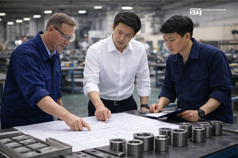 team di ingegneri che conduce una valutazione fornitori in Cina