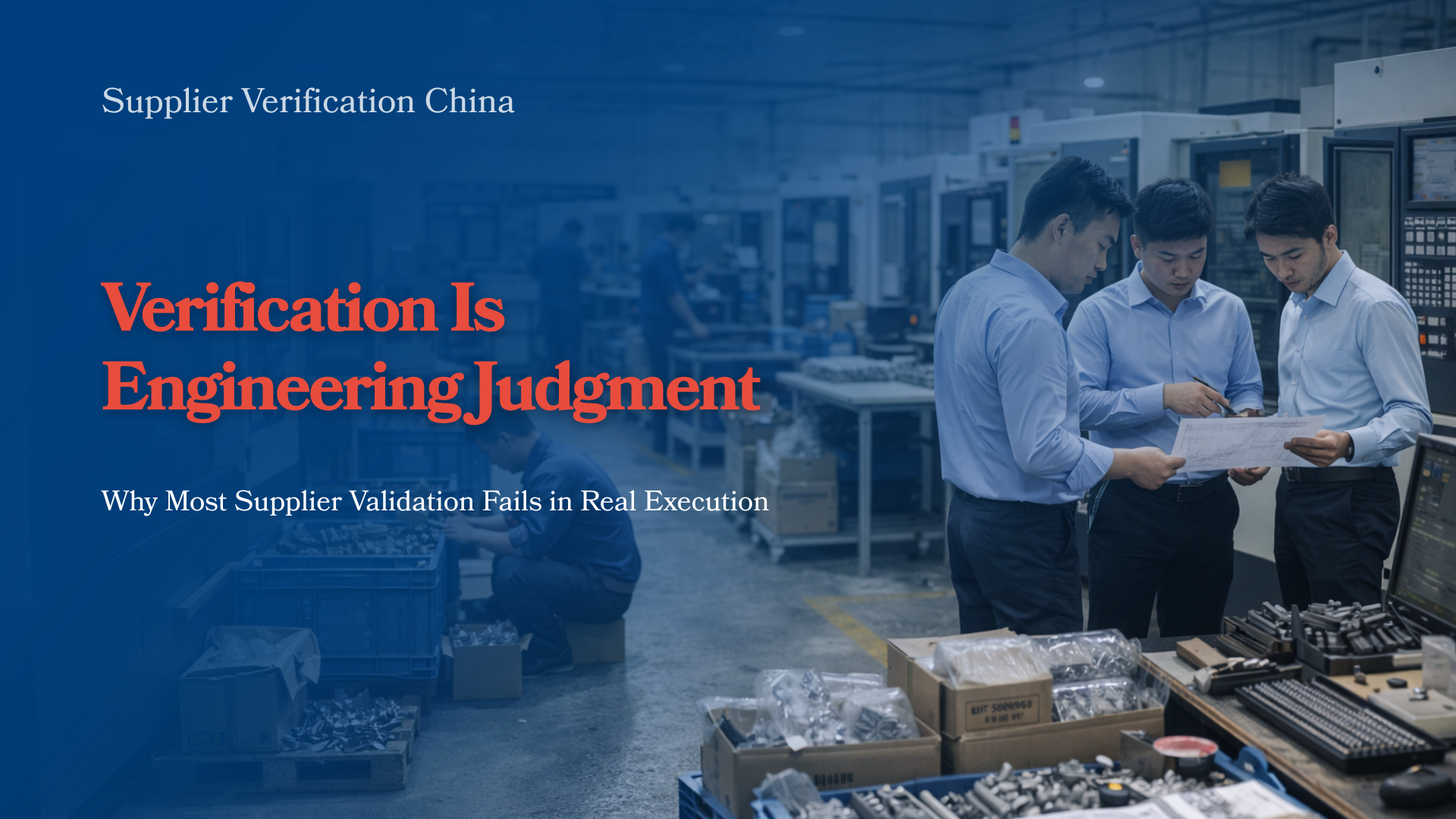 engineering team reviewing technical drawings during supplier verification in a china factory environment