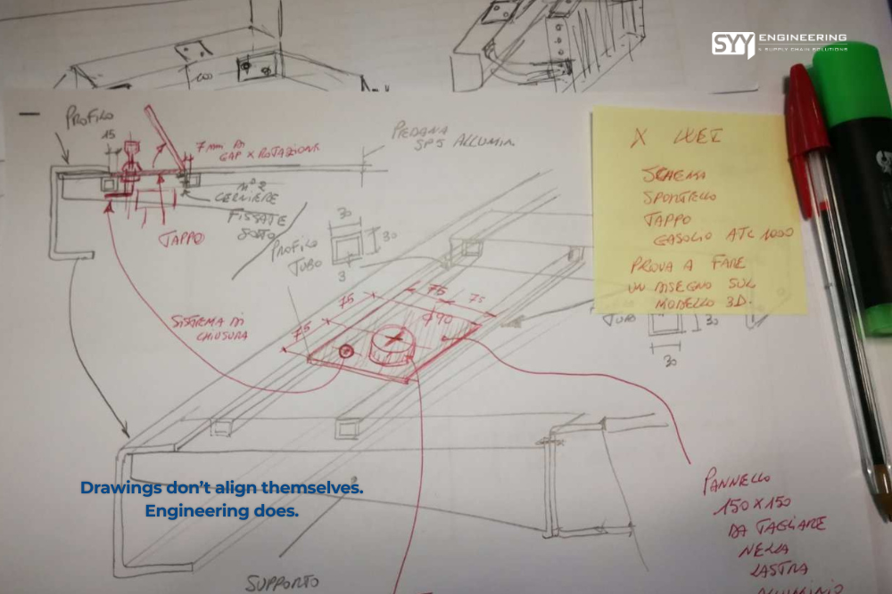 hand sketch engineering drawing unclear specifications supplier misunderstanding
