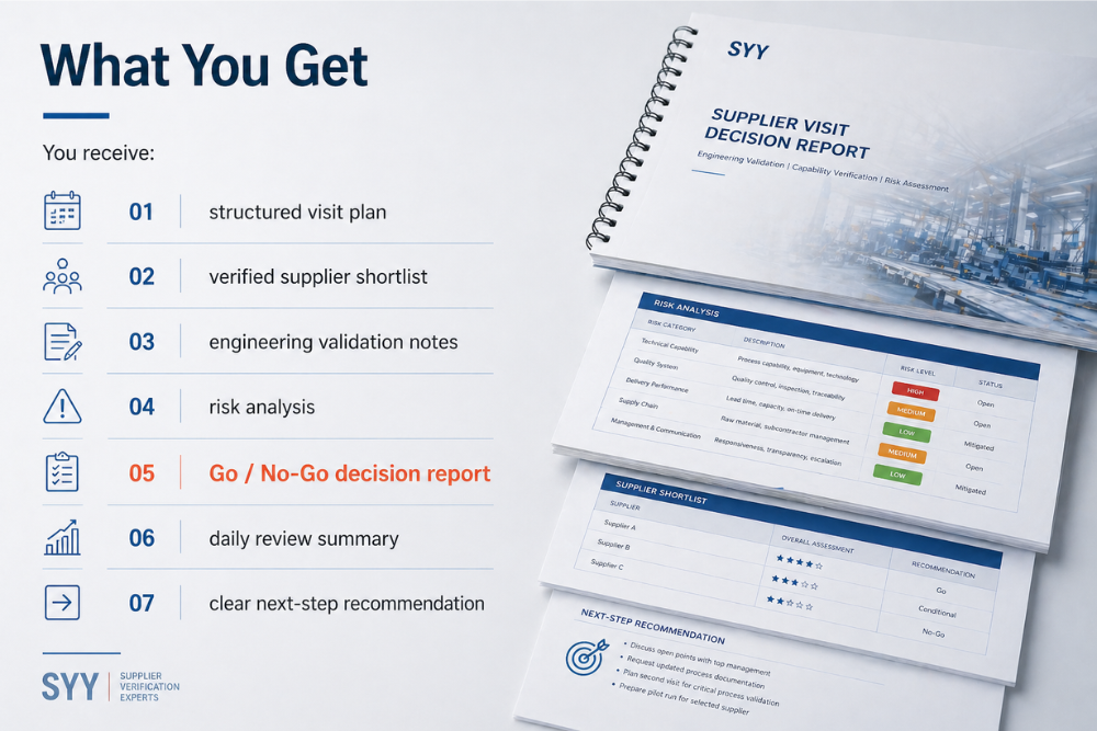structured outputs from supplier visit and capability validation