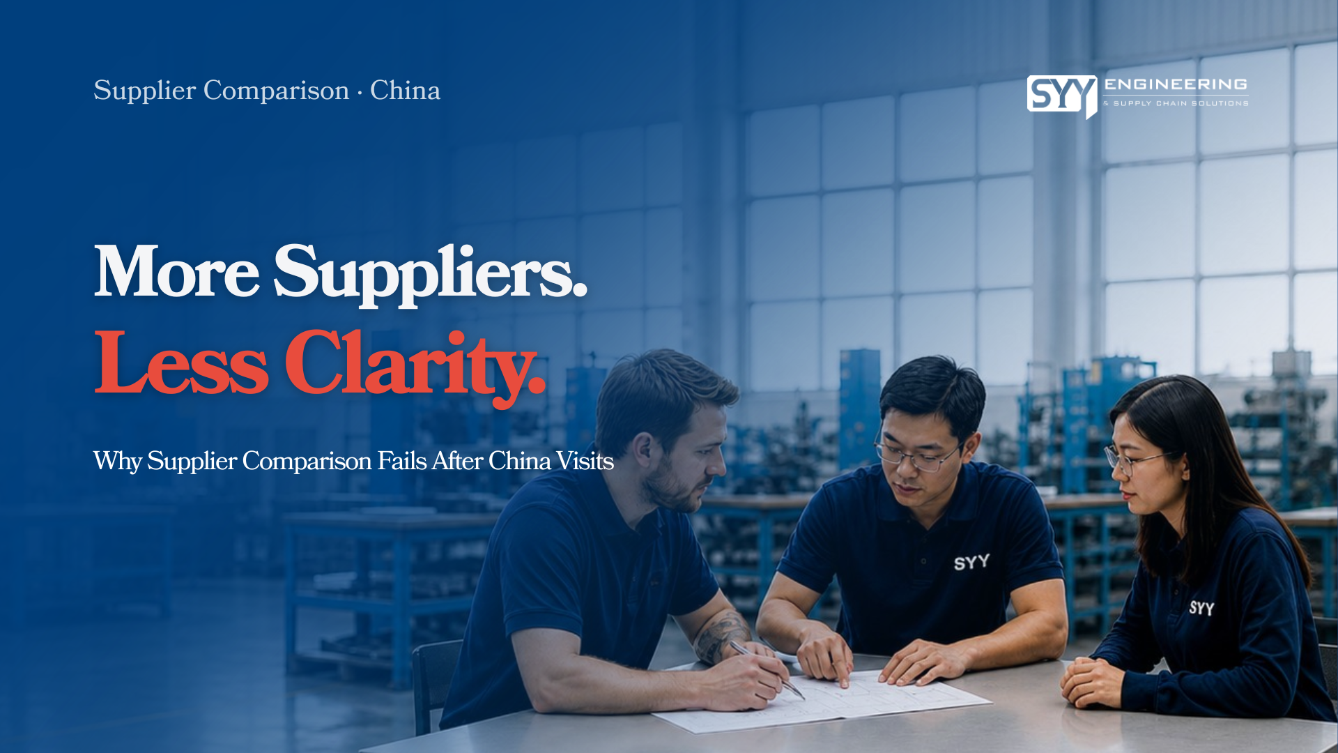 engineering team comparing multiple suppliers using structured evaluation criteria after factory visits in China